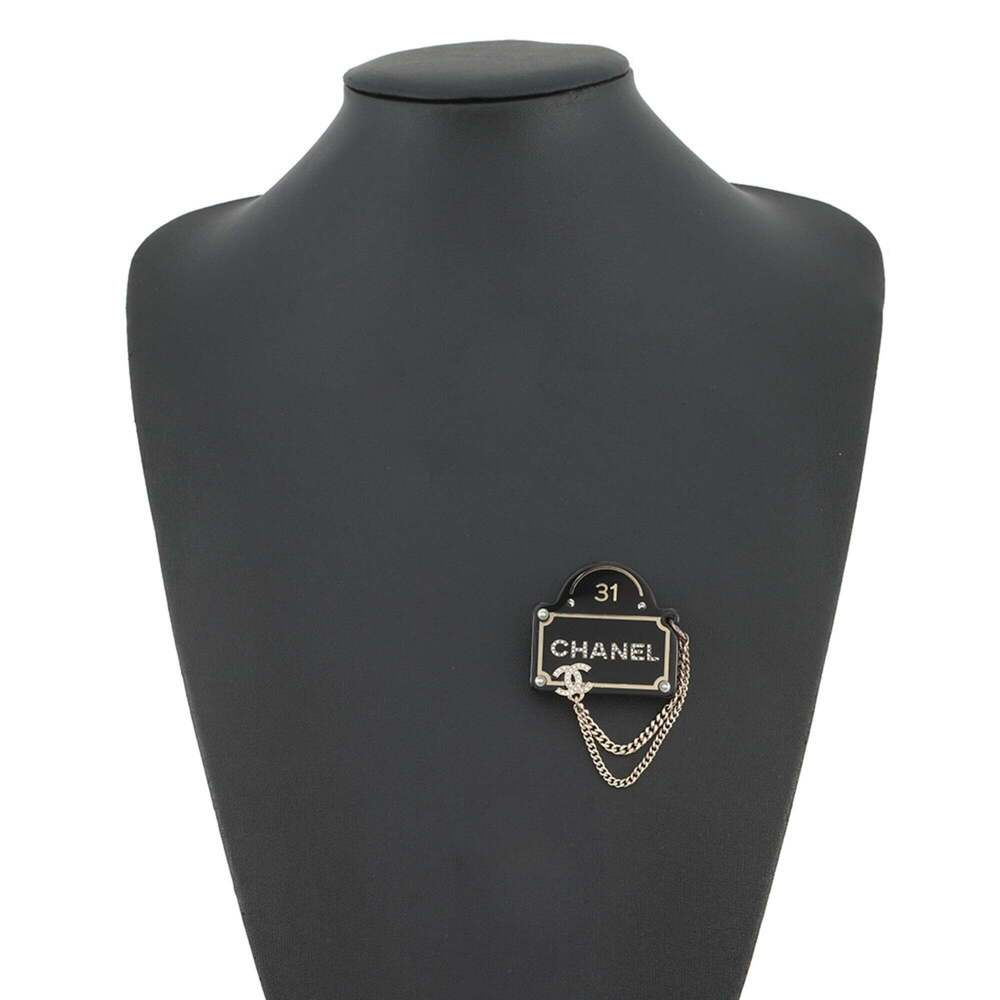 CHANEL Black Pearl Logo Brooch - Picture 4 of 11